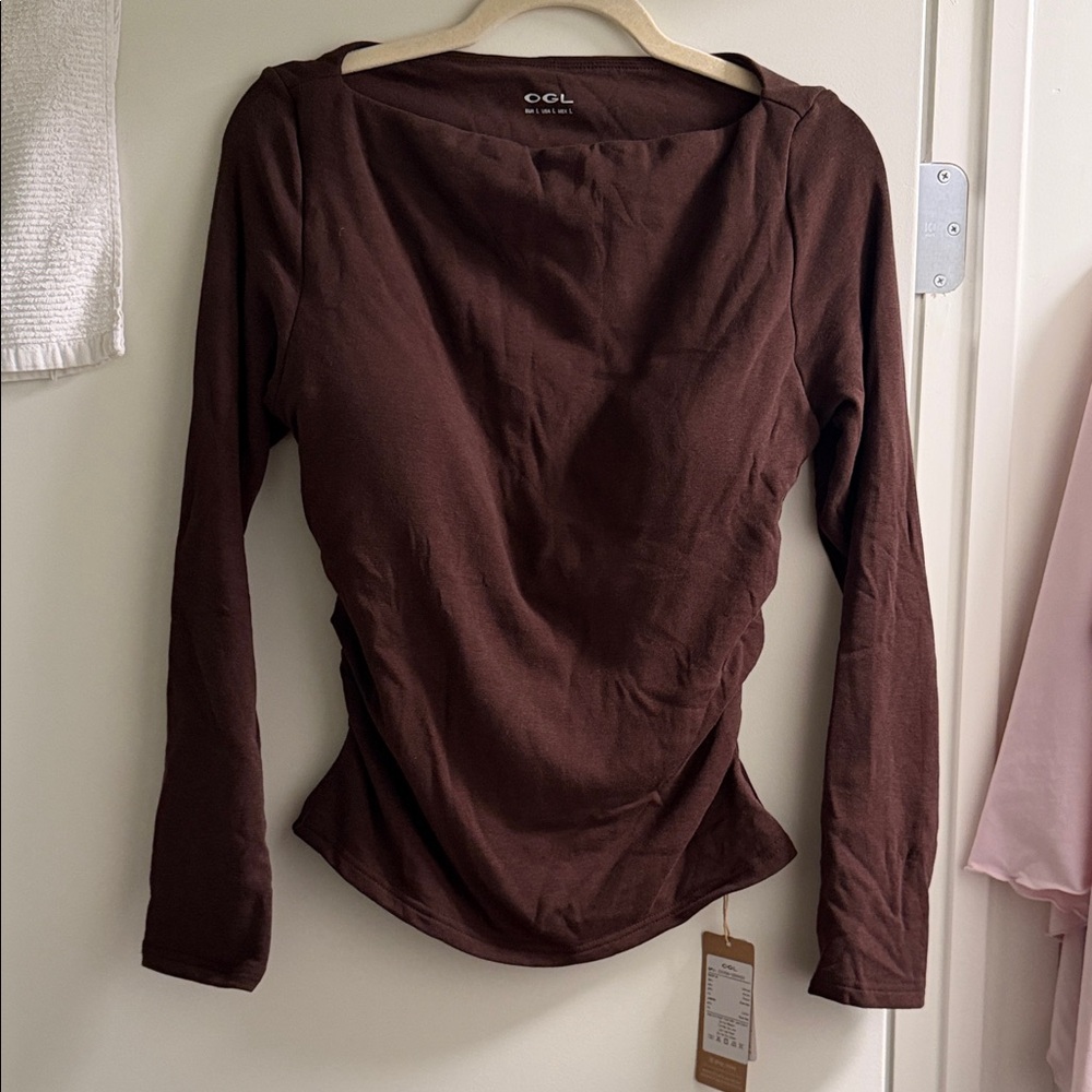 Women's Brown Long Sleeve Top with built in bra